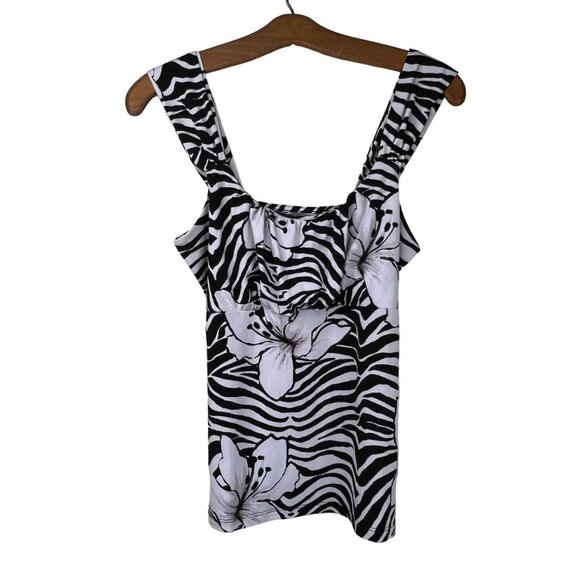White House Black Market Tops - White House Black Market Tank Top Shirt Size XS Zebra Floral Black White Boho